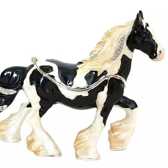 Gypsy Vanner Horse Hinged Trinket / Jewelry Box Pewter Bejeweled Kingspoint NWB
